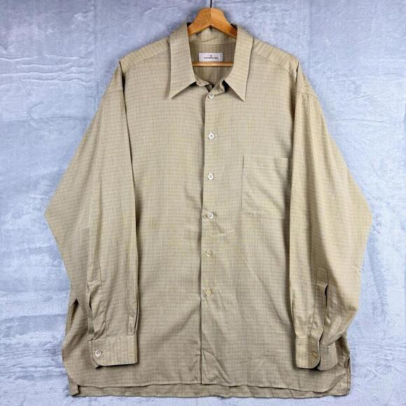 Ermenegildo Zegna Dress Shirt Beige Micro Check 100% Cotton Sz XXL Luxury Made - Picture 1 of 11